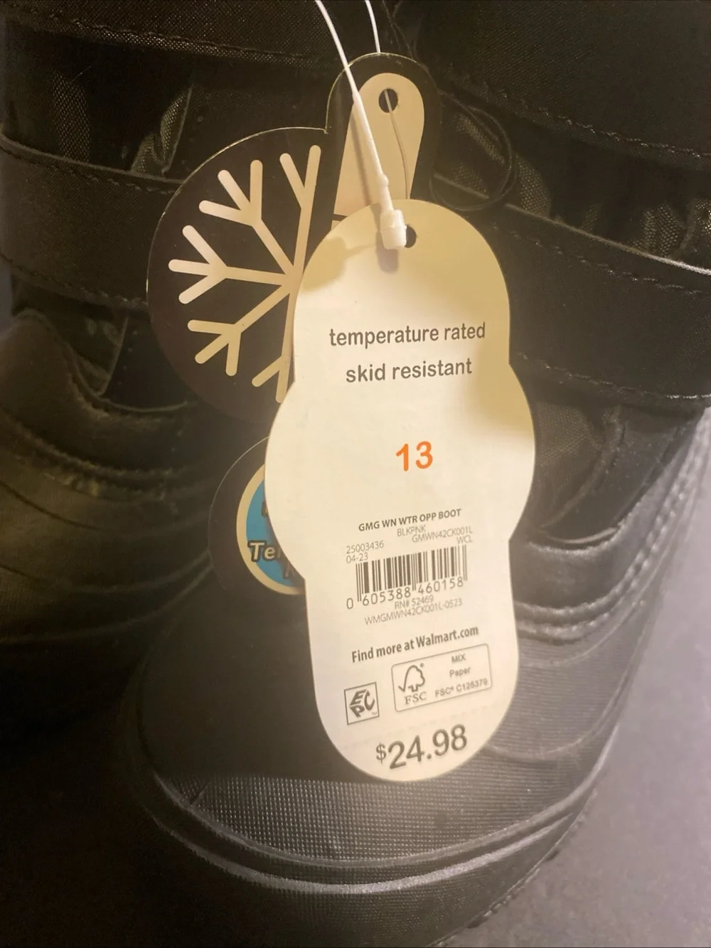 Wonder Nation Youth Girls Winter‎ Boots, Rated at -5 Degrees, Black, Size 13